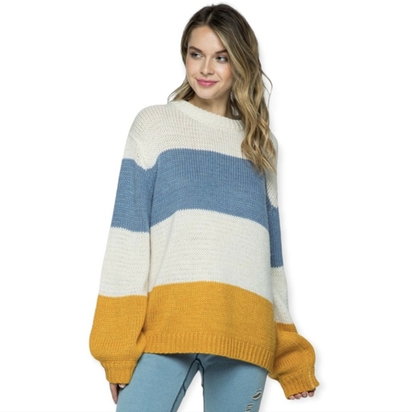 Style Rack Color Block Knit Crew Neck Sweater - Picture 1 of 6